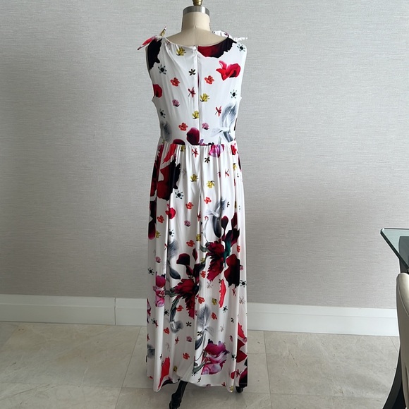 T TAHARI White Floral Maxi Dress Spring Summer Side Zip Size 6 - Picture 5 of 9